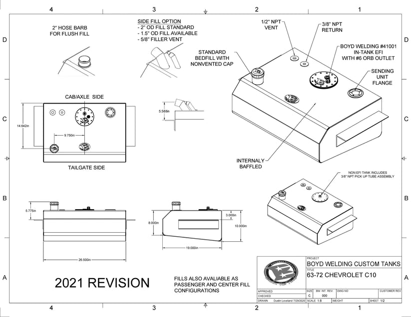 Boyd Aluminum Fuel Tank (EFI/Bed Fill) - 67-72 F100