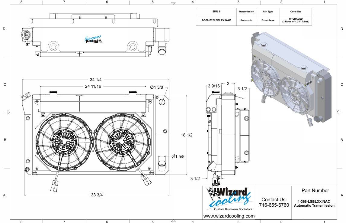 Wizard Cooling Radiator / Fans, LS Swap - 67-72 C10 / 67-72 SUV - Supercharged