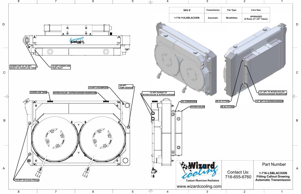 Wizard Cooling Radiator / Fans, LS Swap - 73-87 C10 / 73-91 SUV - Supercharged