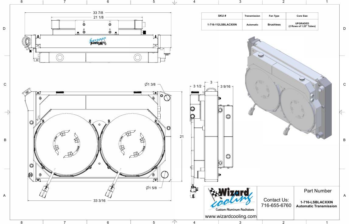 Wizard Cooling Radiator / Fans, LS Swap - 73-87 C10 / 73-91 SUV - Supercharged