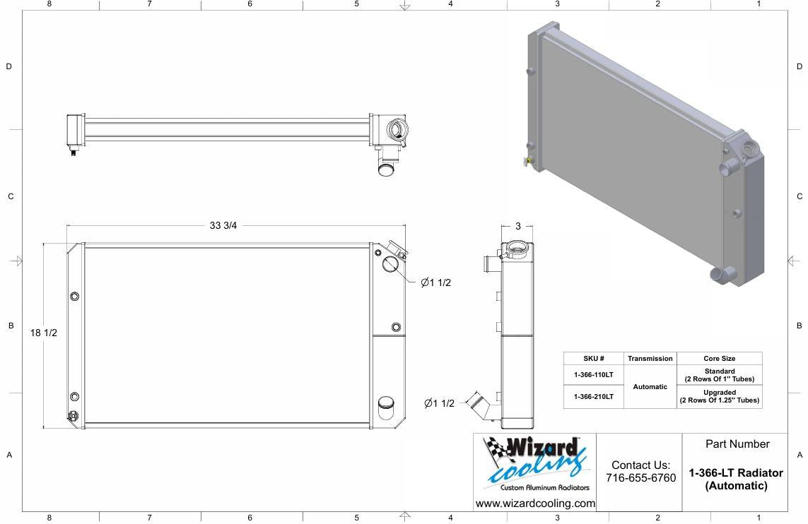 Wizard Cooling Radiator, LT Swap - 67-72 C10 / 67-72 SUV