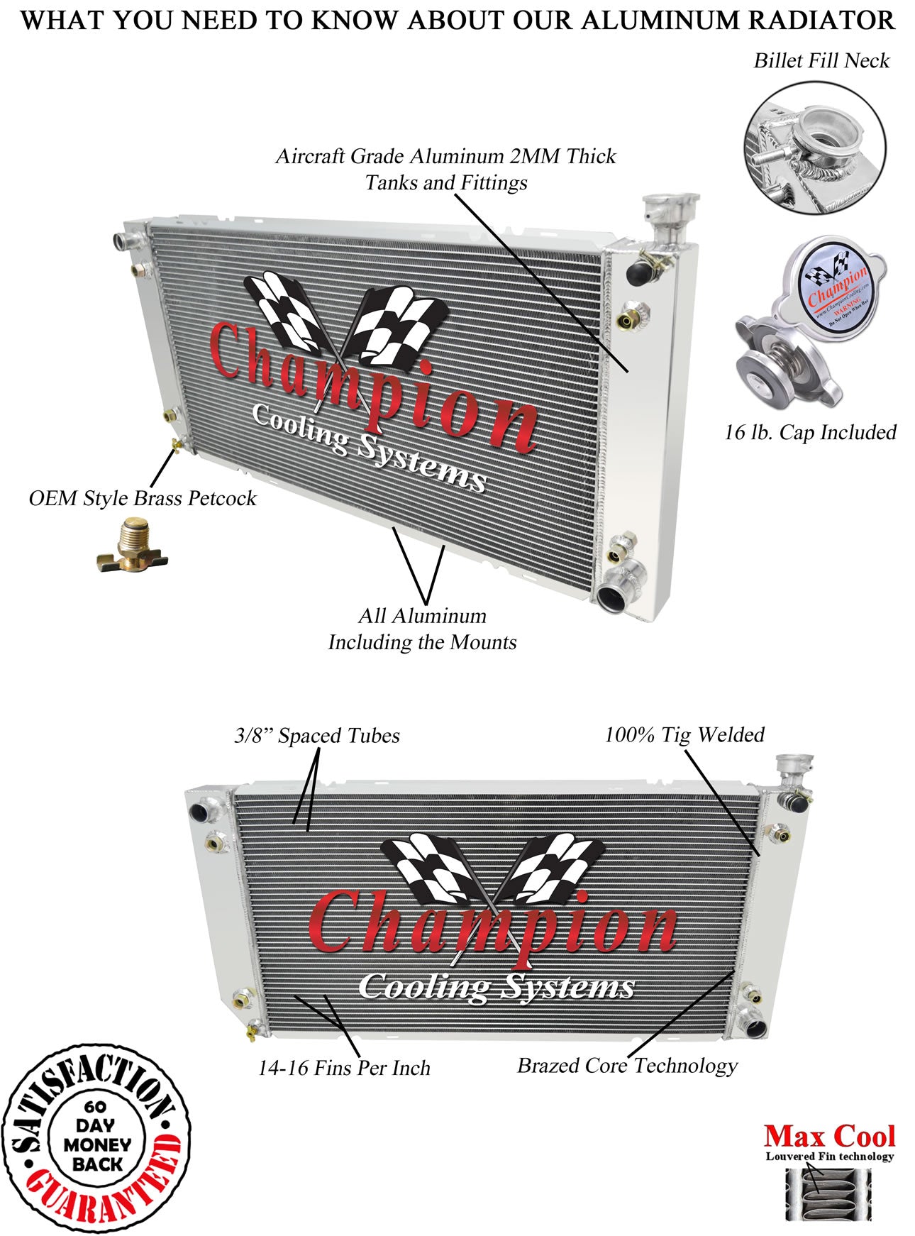 Champion Aluminum Radiator ONLY (40" Width) - 88-98 GM Truck / SUV