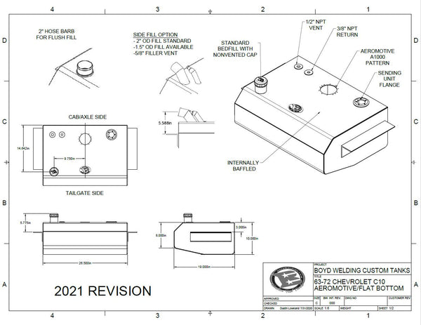 Boyd Aluminum Gas Tank for Aeromotive Pumps (EFI) - 63-72 C10 / K10